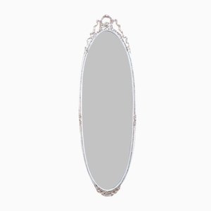 Full Length Vintage French Cheval Wall Mirror in White Gold in the style of Louis, 1970s