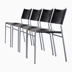 SE06 Chairs in Patinated Black Leather attributed to Martin Visser, 1960s, Set of 4