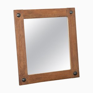 Brutalist Mirror in Oak and Metal by Guillerme Et Chambron, 1970s