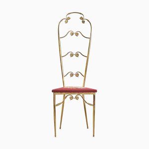 High Back Chiavari Chair in Brass and Embroidery, 1950s