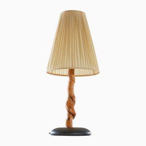 Tree Boot Table Lamp in Acacia, Oak and Linen, 1920s