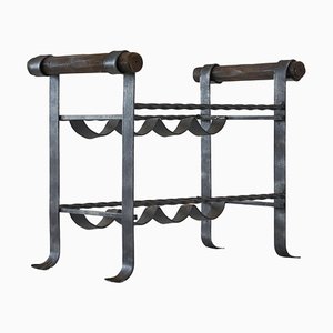 Brutalist Wine Rack in Wrought Iron and Wood, 1960s