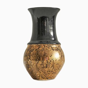 Art Deco Vase aus schwarzem & goldenem Craquelé, 1930er