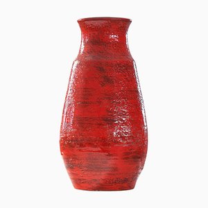 Large Mid-Century Studio Pottery Vase in Bright Red, 1950s