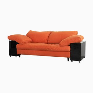 Eileen Gray zugeschriebenes Lota Sofa aus schwarzem Lack & orangefarbenem Stoff, 1980er