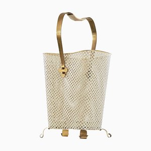 Mid-Century Umbrella Stand in Patinated Brass and Perforated Metal by Josef Frank, 1950s