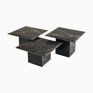 Coffee or Nesting Tables in Black Marble and Black Lacquer, 1970s, Set of 3