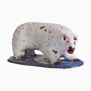 Polar Bear Sculpture in Glazed Clay, 1920s