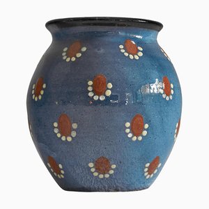 Small Decorative Studio Pottery Vase in Blue and Red, 1950s