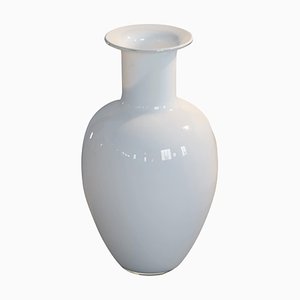 Große Weiße Vase aus Opalglas Vistosi zugeschrieben, 1960er
