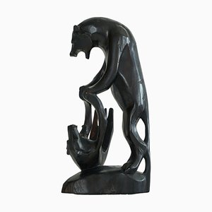 Art Deco Fighting Panthers Sculpture in Wood, 1930s