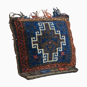 Hand Woven Middle Eastern Cushion with Symmetrical Decor, 1930s