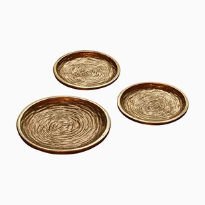 Plates in Patinated Brass in the style of the Ado Chale, 1970s, Set of 3