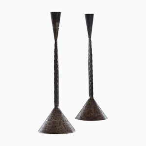 Brutalist Swedish Hand Hammered Candleholders, 1960s, Set of 2