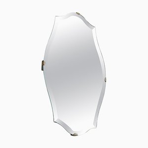 Art Deco Shield Mirror in Facetted and Patinated Mirror Glass, 1940s