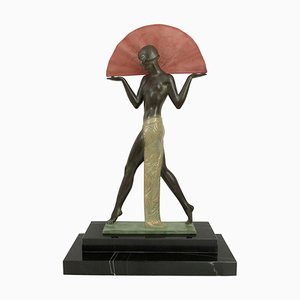 Espana Sculpture Table Lamp in Spelter, Marble and Red Glass by Raymonde Guerbe for Max Le Verrier, 2020s
