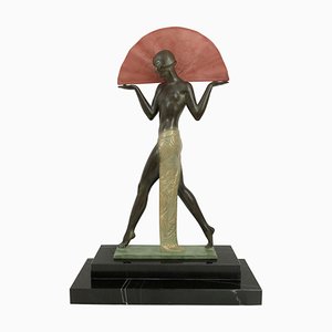 Lámpara de mesa Espana Sculpture de Spelter, mármol y vidrio rojo de Raymonde Guerbe para Max Le Verrier, años 2020