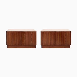 Modern Sideboards in Wood and Travertine with Marble Tops, Set of 2