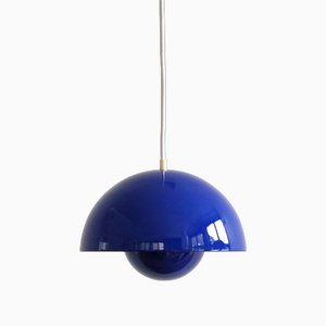 Lámpara colgante Flowerpot en azul de Verner Panton para Louis Poulsen, Dinamarca, 1968