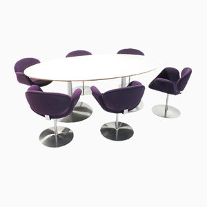 Ovaler Tisch & Little Tulip Chairs Esszimmer Set von Pierre Paulin für Artifort, 7 . Set