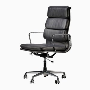 Vintage Adjustable Dark Grey Leather Ea219 Soft Pad Desk Chair by Charles & Ray Eames for Vitra, 1990s