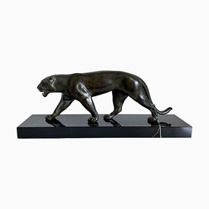 Max Le Verrier, Ouganda Panther Skulptur im Art Deco Stil, 2020er, Spelter & Marmor