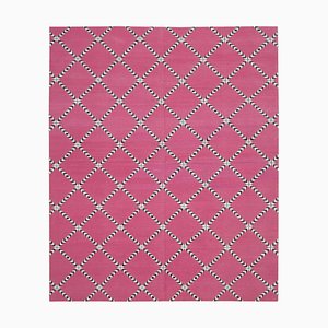 Tappeto Dhurrie Kilim rosa decorativo a tessitura piatta fatto a mano, inizio XXI secolo