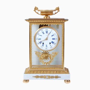 Empire Napoleon III Style Table Clock with White Carrara Marble Base, 1980s