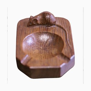 Carved Oak Ashtray with Mouse Signature by Robert Mouseman Thompson