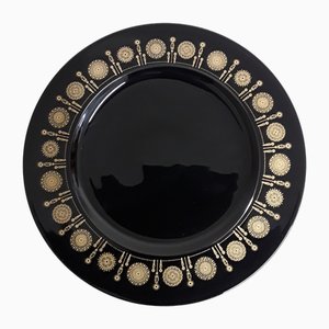 Vintage Serving Plate in Porcelain Noire with Gold-Colored Decor attributed to Tapio Workkala for Rosenthal Studio Line