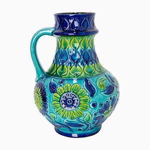 German Blue Pitcher or Vase in Glazed Ceramic Bay Keramik, 1950s