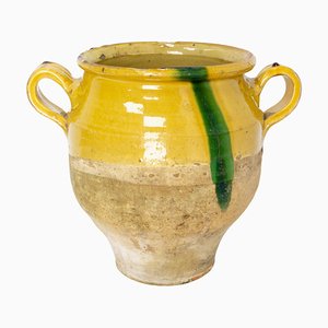 French Terracotta Confit Pot in Yellow with Green Glaze, Late 19th Century