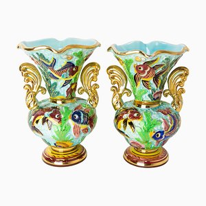 French Monaco Ceramic Vases with Sea Decoration, 1960s, Set of 2