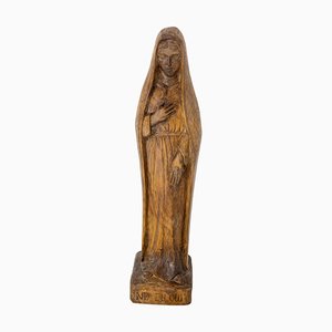 French Poplar Statuette of the Praying Virgin, 1970s