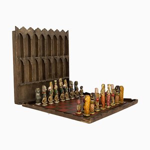 French Ancient Egypt Chess Game in Plaster and Wood, 1920