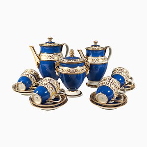 Service à Café Imperial en Porcelaine Bleu de Prusse et Doré, 1825, Set de 19