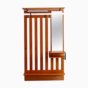 Large Wall Mounted Slatted Entry Coat and Hat Rack with Mirror and Shelf attributed to Alfred Hendrickx, 1961