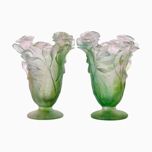 Glass Leg Vases attributed to Daum France, Set of 2