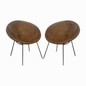 Armchairs with Wicker Seat, 1950s, Set of 2