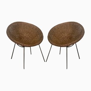 Fauteuils avec Assise en Osier, 1950s, Set de 2