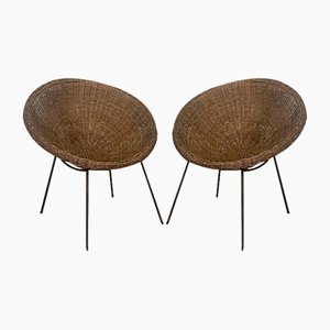 Set of Armchairs with Wicker Seat, 1950s