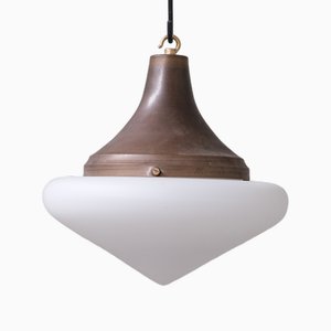 Mid-Century Single Matt Opaline Glass Pendant Light