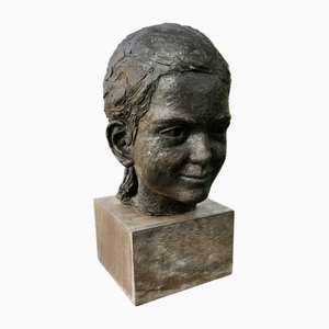 Bust of a Girl with a Ponytail, 1960s, Terracotta