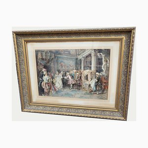 C Fabini, Carrier Chair, Late 19th Century, Watercolor, Framed