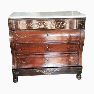 Victorian Mahogany Inlaid Chest of Drawers with White Marble Top