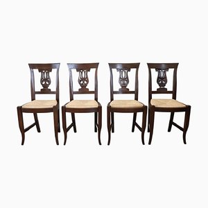 Walnut Wood Dining Chairs, 1950s, Set of 4