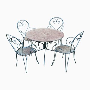 Tavolo e sedie da giardino vintage in ferro battuto, anni '90, set di 5