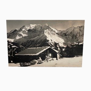 Bergchalet, Fotografie auf Holzplatte, 1960er