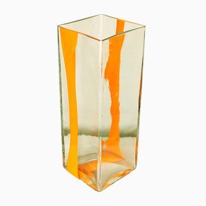 Jarrón grande en naranja y cristal de Murano transparente de Cardin para Venini, años 70