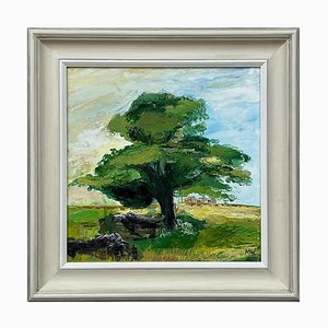 2023 Expressive Impasto Landscape Painting of Oak Tree by British Artist Angela Wakefield, Framed
